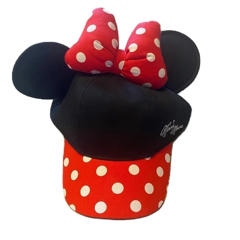 Disneyland Minnie Mouse 3D Plush Hat NEW Black Red Polka Dot Parks